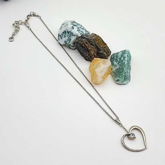 Brighton Retired "GLITTER HEART" Brushed Silver Heart Pend w Heart Center! - Picture 7 of 11